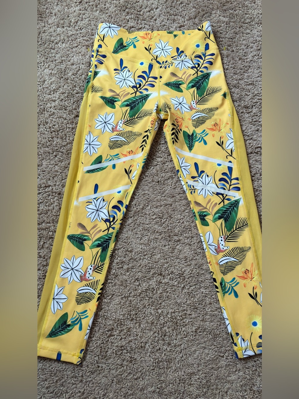 Yellow Floral High-Waist Leggings